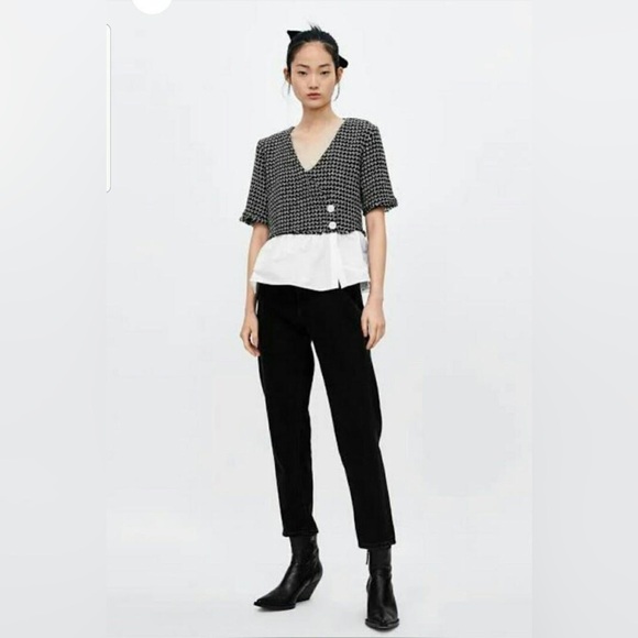 Zara Black and White Cuerpo Combinnado Contrast Tweed Top Size S - Picture 3 of 17